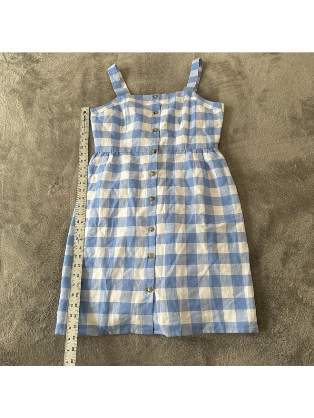 J. Crew Factory Dress Size 8 Gingham Button Front Cotton Linen Blue Sundress - Picture 7 of 9